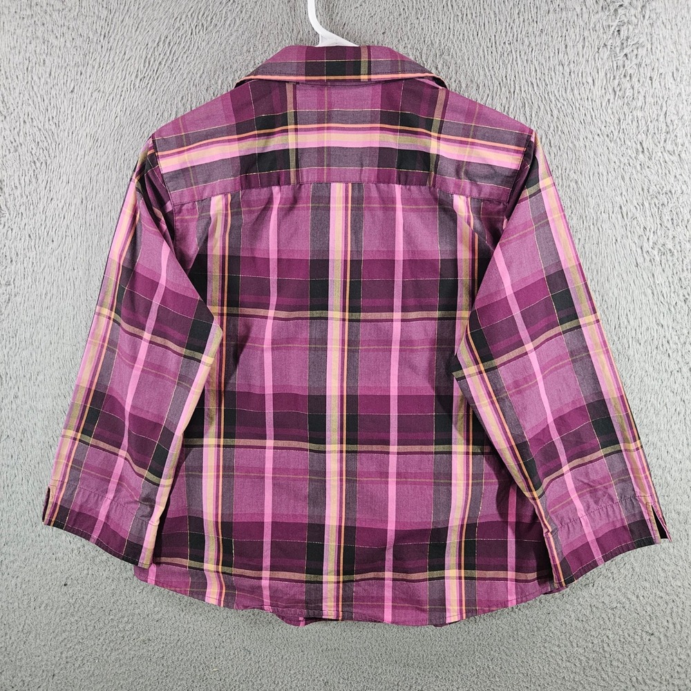 Foxcroft Petite 14P Purple Pink Plaid Wrinkle Free Button Up Shirt Metallic Gold - Picture 6 of 9